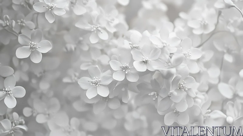 Delicate white flowers in soft focus bloom abundantly.