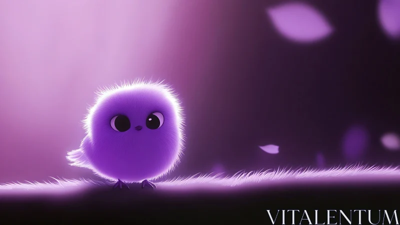 Tiny purple fluffbird in a dreamy lavender spotlight.