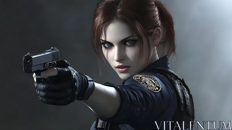 Strong officer holds her aim with calm, unshaken focus