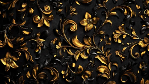 Gold and black ornamental floral relief pattern design.