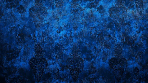 Deep blue damask texture creates moody ornamental backdrop