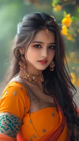 High-fidelity digital portrait of woman in ornate saree profile.