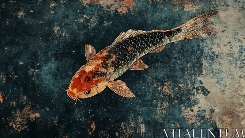 Graceful koi fish drifting across a timeworn teal dream.