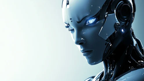 Humanoid robotic head in close-up side profile view. Period.