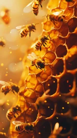 Honeybees move across illuminated honeycomb cells in close view