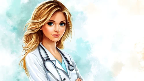 Confident Female Doctor Portrait in Modern Digital Art Style.