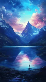 Sky-scribed mountain mirror where lone wanderers meet eternity.