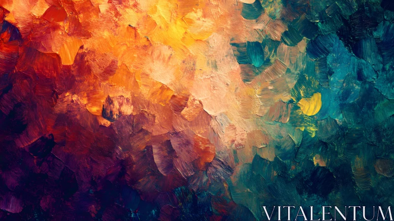 Vibrant Abstract Oil Painting with Warm and Cool Color Blends.