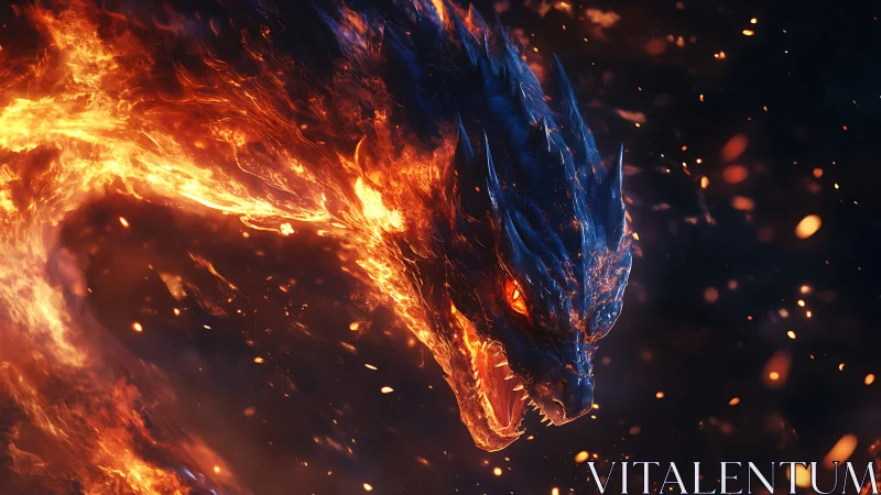 Volumetric fire dragon head with molten scales in motion
