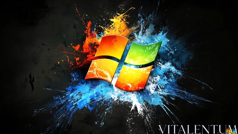 Dynamic multicolor window emblem over explosive paintfield.