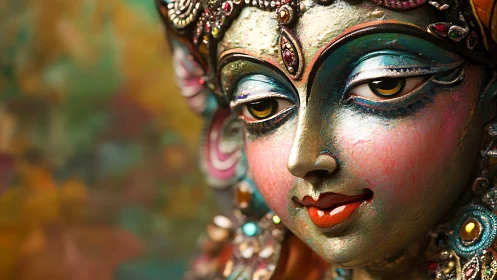 Close-up view isolates ornate painted deity sculpture