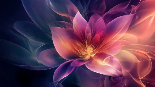 Digital abstract flower structure is rendered with layered forms