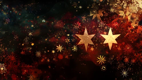 Golden twin stars swim through a swirling autumn cosmos