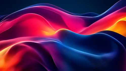 Undulating neon color waves in luminous digital landscape.