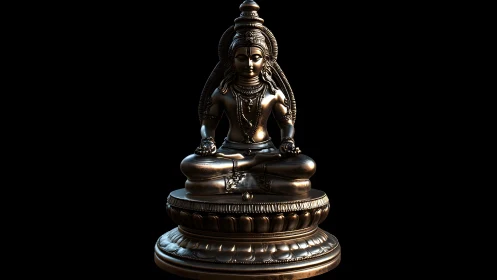 Bronze Hindu Deity Statue in Meditative Pose, Traditional Art.