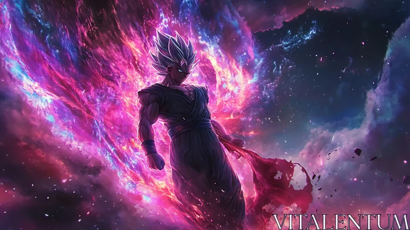 Stellar warrior ignites a cosmic nebula storm of power.