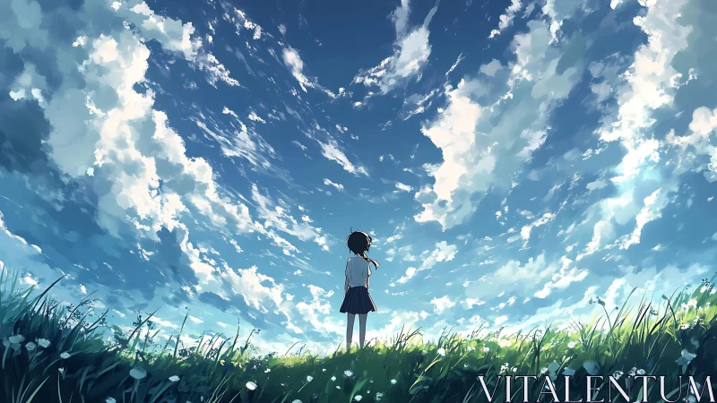 Sky-drenched daydream as a lone student tastes the horizon.