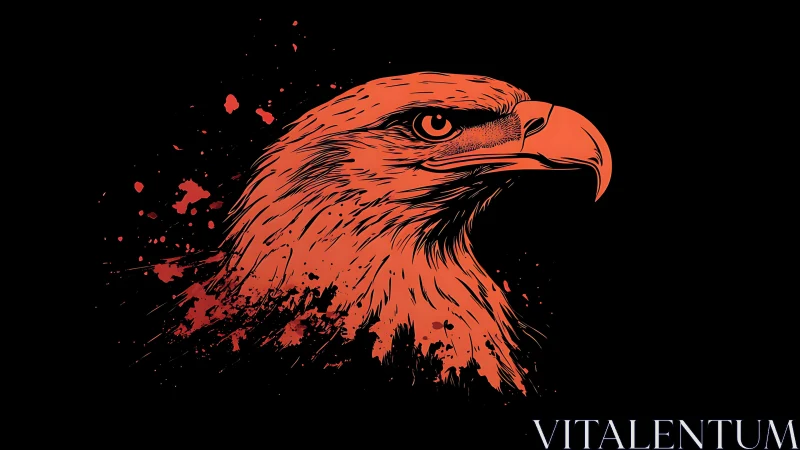 Fierce Red Eagle Head Digital Art with Grunge Splatter Effect.