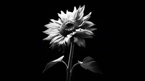 Sunflower with Bee in Black and White