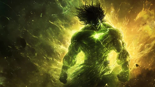 Radiant green titan unleashes explosive cosmic energy storm