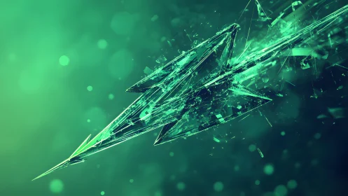 Abstract Shattered Glass Arrow in Vibrant Green Digital Art.