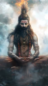 Fire-crowned ascetic folds storm and silence into his breath