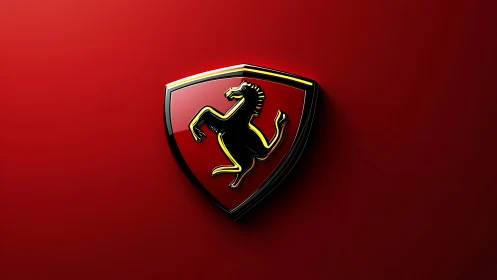 Rendered prancing horse emblem on red gradient background