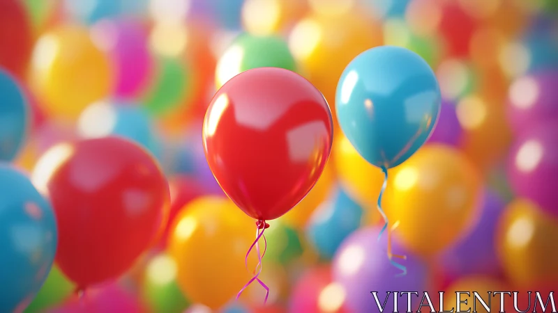 Vibrant Balloons Float Against a Colorful Blurred Background.