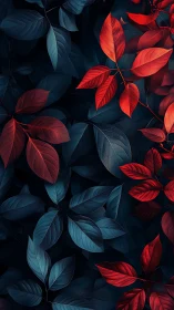 Midnight leaves glow in deep blue and crimson harmony