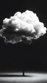 Dreamlike cloud tree glowing softly in a quiet darkness.