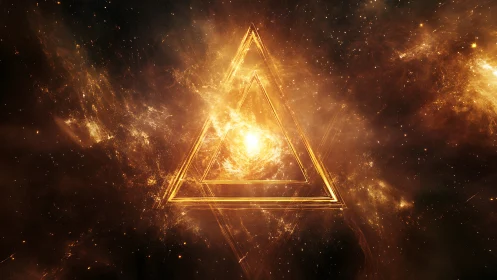 Glowing cosmic triangle radiating warmth in a golden nebula.