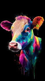 Color-saturated cow portrait rendered in dripping neon hues