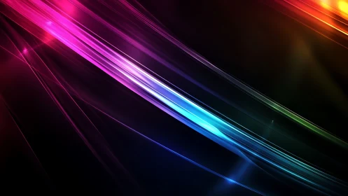 Chromatic light trails on dark gradient digital background.