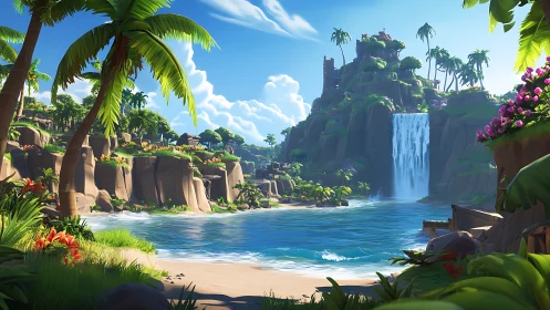 Tropical Paradise Cove: Digital Fantasy Landscape Rendering.