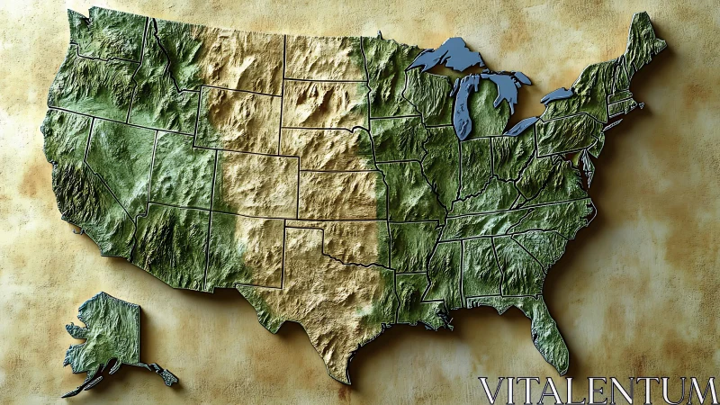 Relief topographic wall map of the continental United States.