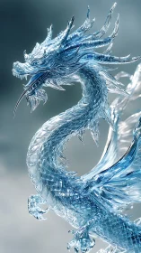 Iridescent glass dragon sculpture in swirling ascent.