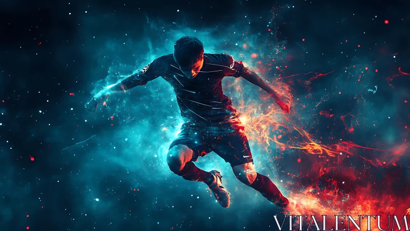 Electric striker leaping through nebula fire and ice storm.