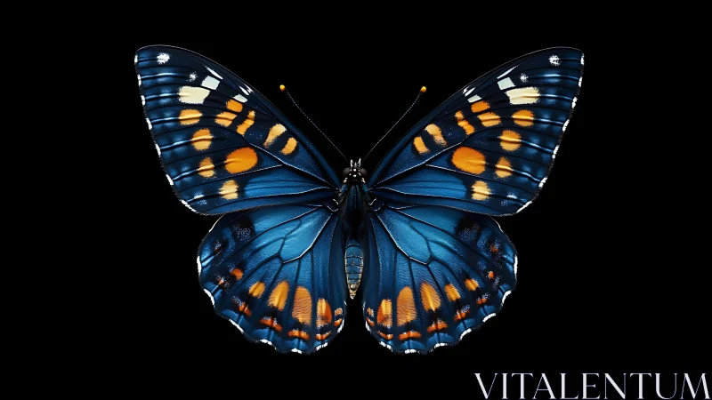 Blue butterfly macro with vivid orange wing patterns.