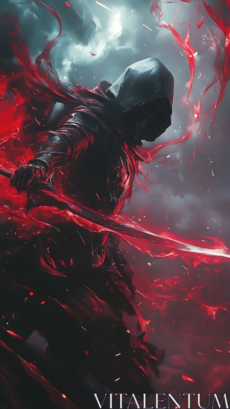 Crimson Wraith Swordsman Wrapped In Stormborn Emberlight.