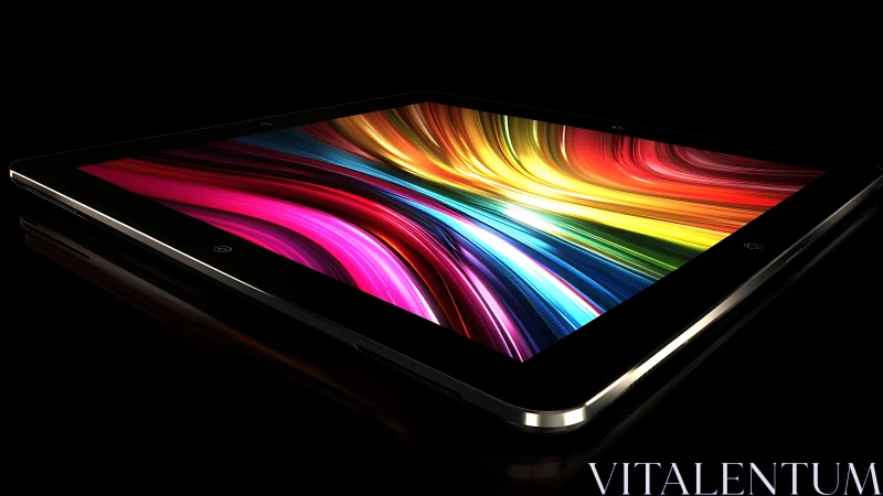 Tablet Device Displaying Vibrant Rainbow Light Spectrum.