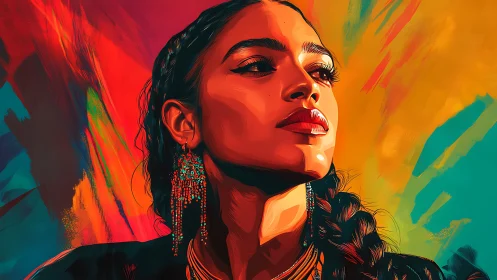 Digital painting portrait with vibrant abstract chromatic field.