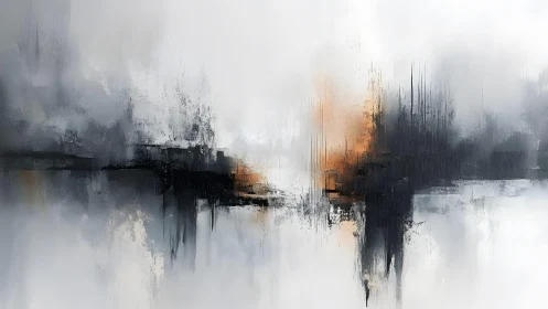 Abstract Cityscape in Monochrome and Orange, Modern Art Style.