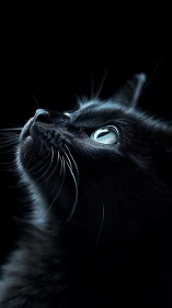 Luminous Obsidian: Black Cat's Piercing Gaze into the Void