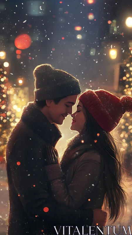 Winter Romance: Two Figures in Glowing Snow.