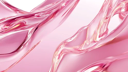 Pink liquid glass waves curve across glossy abstract field.