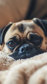 Close-up shallow depth of field portrait of a resting small dog