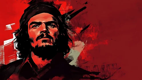 High-contrast vector portrait with angular red brush abstractions