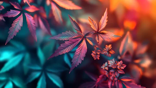 Neon forest leaves trade whispers with molten sunset light