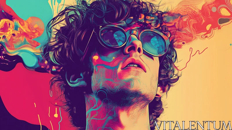 Neon-splashed dreamer tilts skyward through liquid color