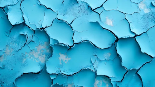 Cracked Blue Paint Texture Close-Up in Abstract Artistic Style.